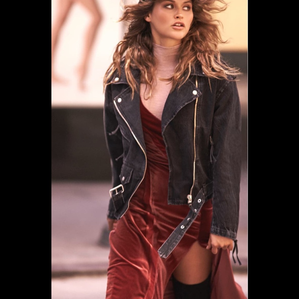 Free People Womens Fall Denim Motorcycle Jacket